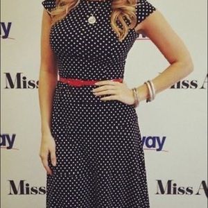 Joseph Ribkoff B&W Polka Dot dress w Red Belt